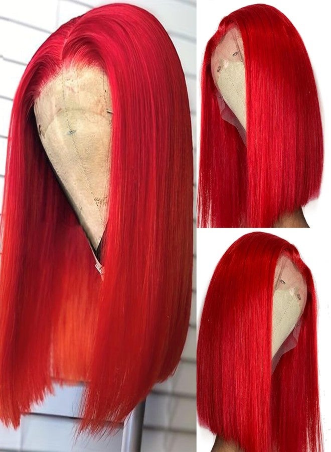 Ubetta Red Bob Wig Human Hair, 13x6 Lace Front Wigs Human Hair Pre Plucked Red Bob Wigs for Black Women 10 Inch 180% Density Slightly Bleached Knots Blunt Cut Lace Frontal Wig - Image 1
